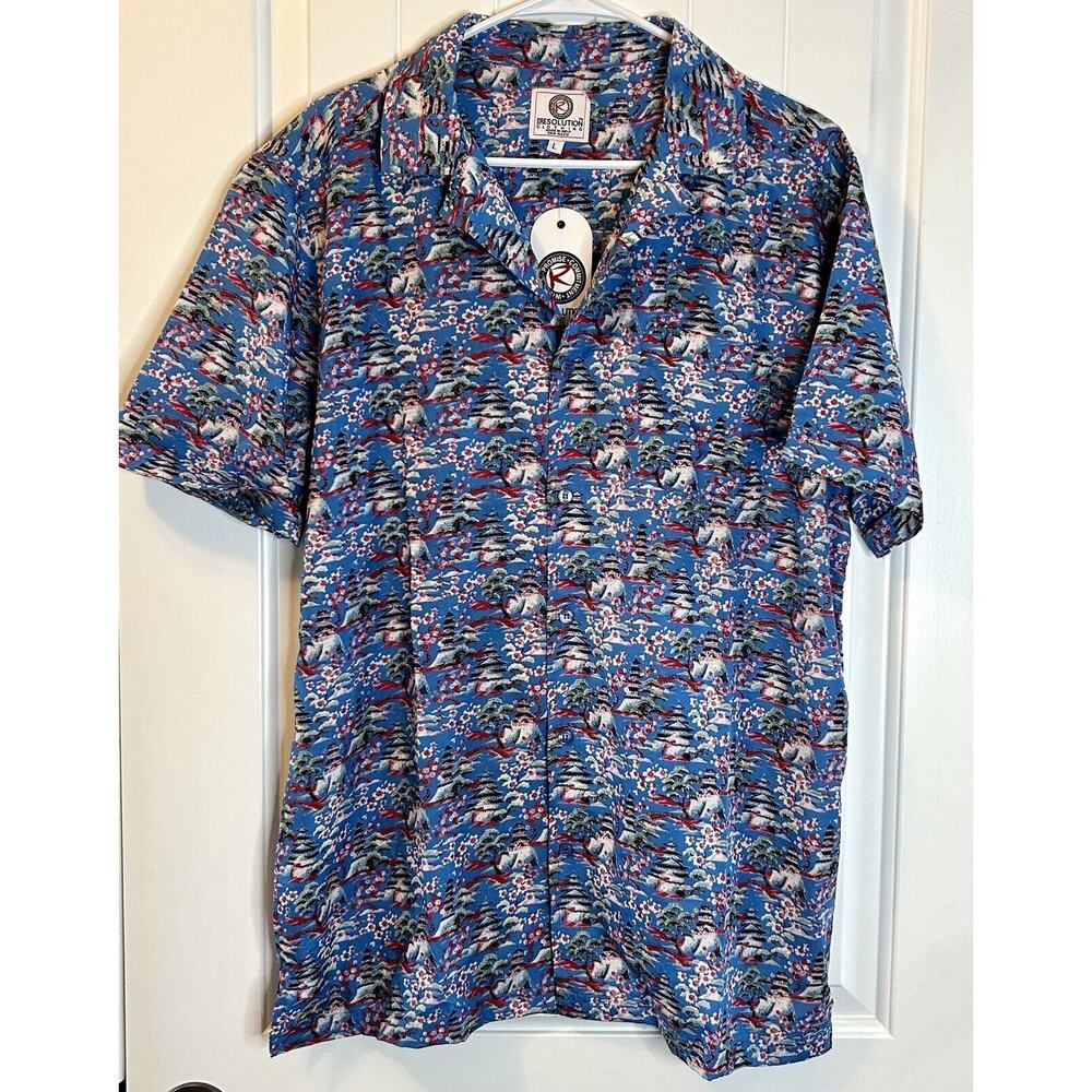 ONE RESOLUTION CLOTHING Short Sleeve‎ BUTTONDOWN Red Blue PAGODA Shirt NWT Men L
